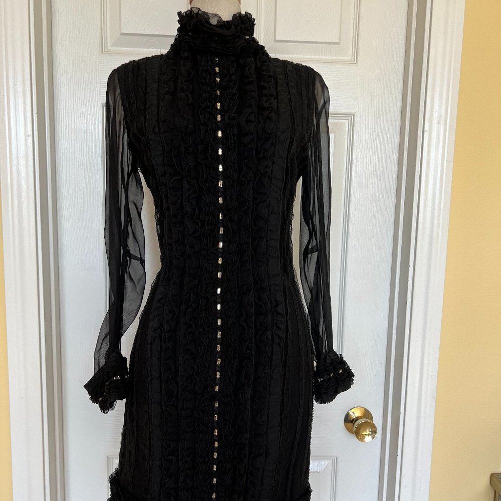 Roland Nivelais black ruffle designer dress size 4